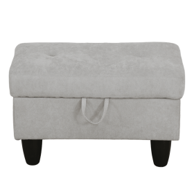 Rectangular Upholstered Ottoman With Storage And Liquid Rod,Tufted Flannel Ottoman Foot Rest For Living Room,Bedroom,Dorm Grey White