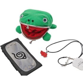 Naruto Akatsuki Green Frog Wallet with Hidden Leafe Village Headband and Necklace Cosplay Anime Itachi Sharingan Cosplay