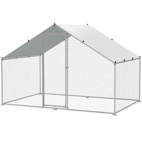 VEVOR Large Metal Chicken Coop, 9.8x6.5x6.5ft Walk-in Chicken Run with Waterproof Cover, Spire Roof Hen House with Security Lock for Outdoor and Backy