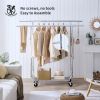 Double Clothing Garment Rack with Shelves Capacity 800lbs Clothing Racks on Wheels Rolling Clothes Rack for Hanging Clothes Heavy Duty Portable Collap