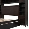 Full Size Wooden Bed With All-in-One Cabinet, Shelf and Sockets, Espresso