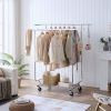 Double Clothing Garment Rack with Shelves Capacity 800lbs Clothing Racks on Wheels Rolling Clothes Rack for Hanging Clothes Heavy Duty Portable Collap