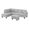 Modern Flannel Sectional Couch with Chaise and Ottoman-Large 3 Piece Sofa Set for Living Room-L-Shaped Left-Facing Sofa Furniture-Wood Frame-Sectional