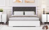 Queen Size Upholstered Bed with LED Light,Modern Platform Bed with with Velvet Headboard,White