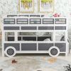Twin over Twin Bus-shaped Bunk Bed with Wheels and Storage, Gray+White(Expected Arrival Time: 6.8)