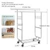 Double Clothing Garment Rack with Shelves Capacity 800lbs Clothing Racks on Wheels Rolling Clothes Rack for Hanging Clothes Heavy Duty Portable Collap
