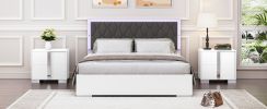 Queen Size Upholstered Bed with LED Light,Modern Platform Bed with with Velvet Headboard,White