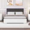 Queen Size Upholstered Bed with LED Light,Modern Platform Bed with with Velvet Headboard,White