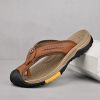 Summer men's new first layer cowhide flip-flops fashion all comfortable men's slippers beach shoes