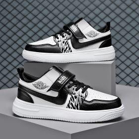 Children's new AJ board shoes trend comfortable all low top children's shoes sports shoes casual board shoes (Color: Black white, size: 31)