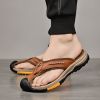 Summer men's new first layer cowhide flip-flops fashion all comfortable men's slippers beach shoes