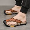 Summer men's new first layer cowhide flip-flops fashion all comfortable men's slippers beach shoes